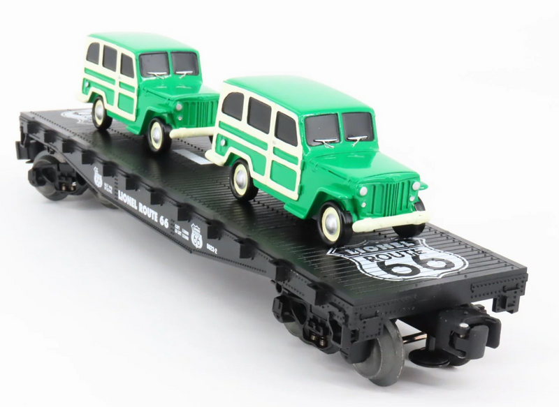 Lionel 6-36001 O Gauge Route 66 Flatcar with Wagons - NOS
