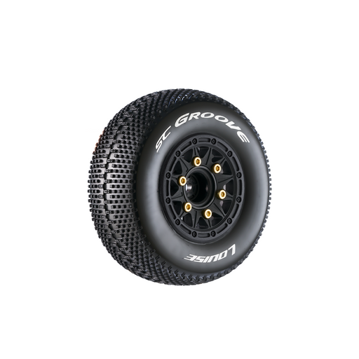 Louise RC L-T3146SB SC-Groove Soft Tires on Black Rim with Removable Hex for 1/10 Short Course (1 Pair)