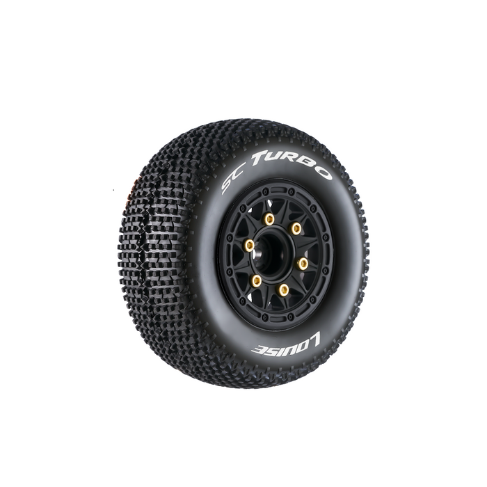 Louise RC L-T3147SB SC-Turbo Soft Tires on Black Rim with Removable Hex for 1/10 Short Course (1 Pair)