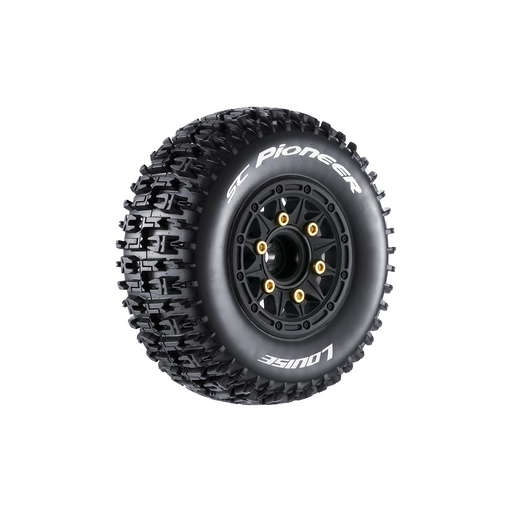 Louise RC L-T3148SB SC-Pioneer Soft Tires on Black Rim with Removable Hex for 1/10 Short Course (1 Pair)