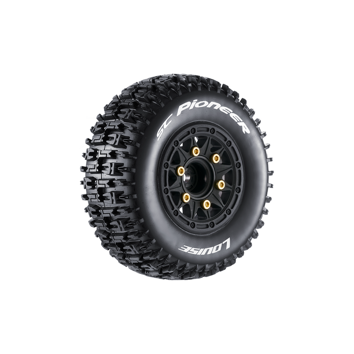 Louise RC L-T3148SB SC-Pioneer Soft Tires on Black Rim with Removable Hex for 1/10 Short Course (1 Pair)