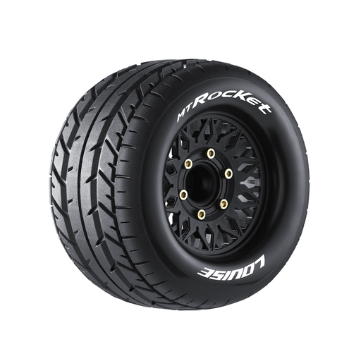 Louise RC L-T3201SX MT-Rocket Soft Tires on Black Rim with Removable Hex for 1/10 Monster Truck (1 Pair)