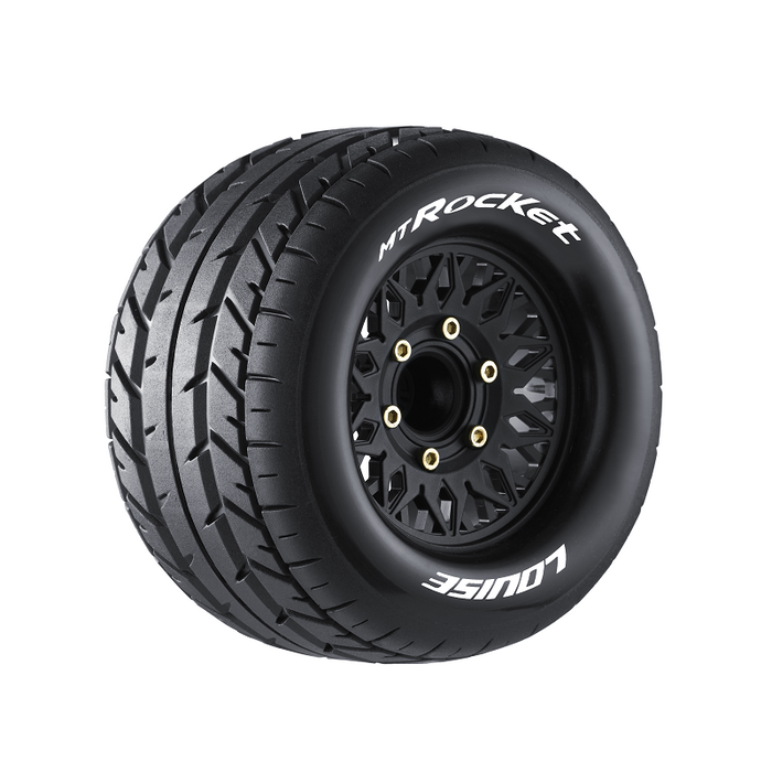 Louise RC L-T3201SX MT-Rocket Soft Tires on Black Rim with Removable Hex for 1/10 Monster Truck (1 Pair)