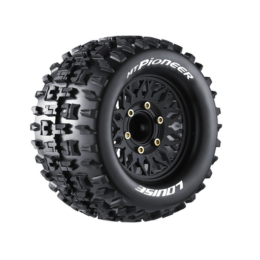 Louise RC L-T3202SX MT-Pioneer Soft Tires on Black Rim with Removable Hex for 1/10 Monster Truck (1 Pair)