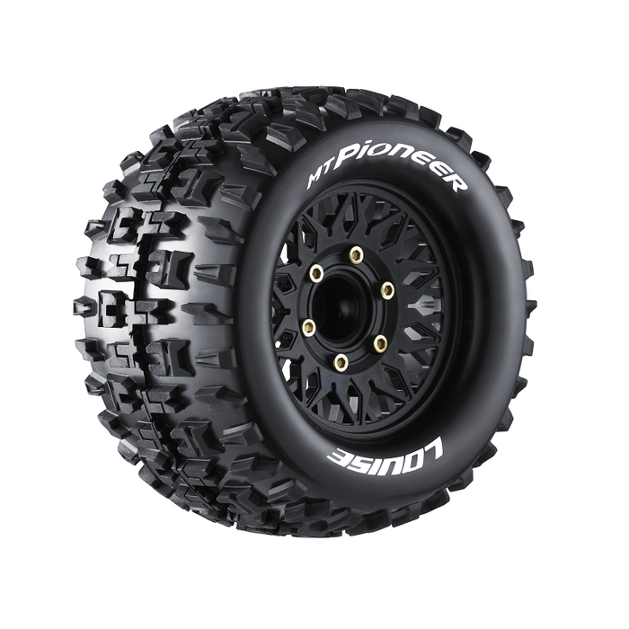 Louise RC L-T3202SX MT-Pioneer Soft Tires on Black Rim with Removable Hex for 1/10 Monster Truck (1 Pair)