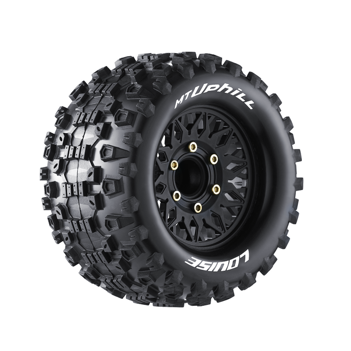 Louise RC L-T3204SX MT-Uphill Soft Tires on Black Rim with Removable Hex for 1/10 Monster Truck (1 Pair)