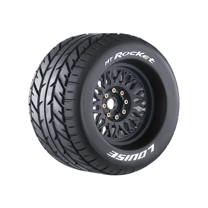 Louise RC L-T3217X MT-Rocket Sport Tires with 0 & 1/2 Offset and 17mm Removable Hex on Black Rim for 1/8 Monster Truck (1 Pair)