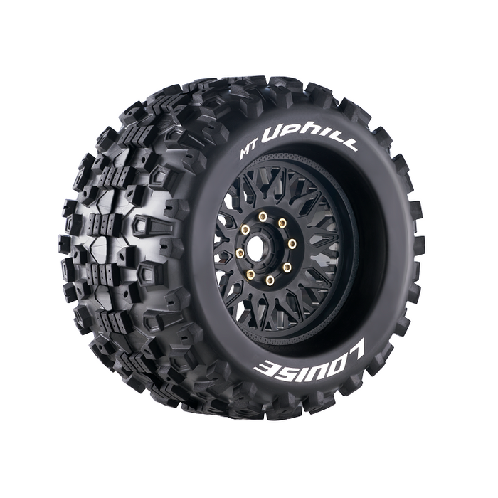 Louise RC L-T3219X MT-Uphill Sport Tires with 0 & 1/2 Offset and 17mm Removable Hex on Black Rim for 1/8 Monster Truck (1 Pair)