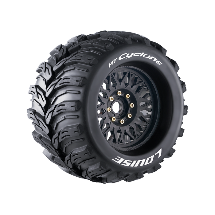 Louise RC L-T3220X MT-Cyclone Sport Tires with 0 & 1/2 Offset and 17mm Removable Hex on Black Rim for 1/8 Monster Truck (1 Pair)