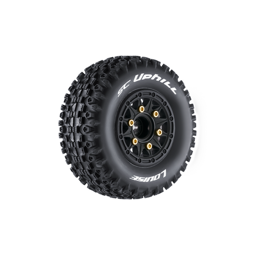 Louise RC L-T3223SB SC-Uphill Soft Tires on Black Rim with Removable Hex for 1/10 Short Course (1 Pair)
