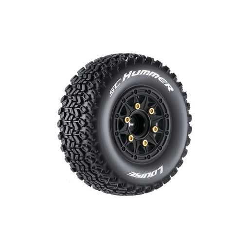 Louise RC L-T3224SB SC-Hummer Soft Tires on Black Rim with Removable Hex for 1/10 Short Course (1 Pair)