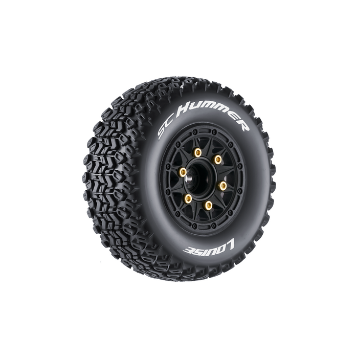 Louise RC L-T3224SB SC-Hummer Soft Tires on Black Rim with Removable Hex for 1/10 Short Course (1 Pair)