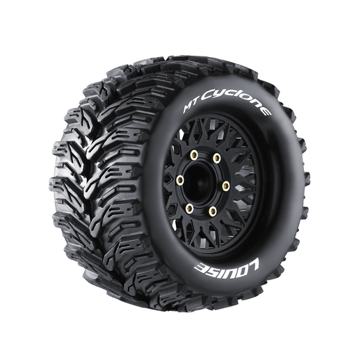 Louise RC L-T3226SX MT-Cyclone Soft Tires with 0 & 1/2 Offset and 17mm Removable Hex on Black Rim for 1/10 Monster Truck (1 Pair)