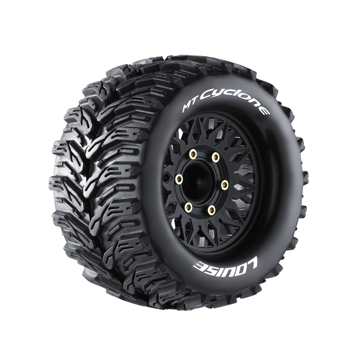 Louise RC L-T3226SX MT-Cyclone Soft Tires with 0 & 1/2 Offset and 17mm Removable Hex on Black Rim for 1/10 Monster Truck (1 Pair)