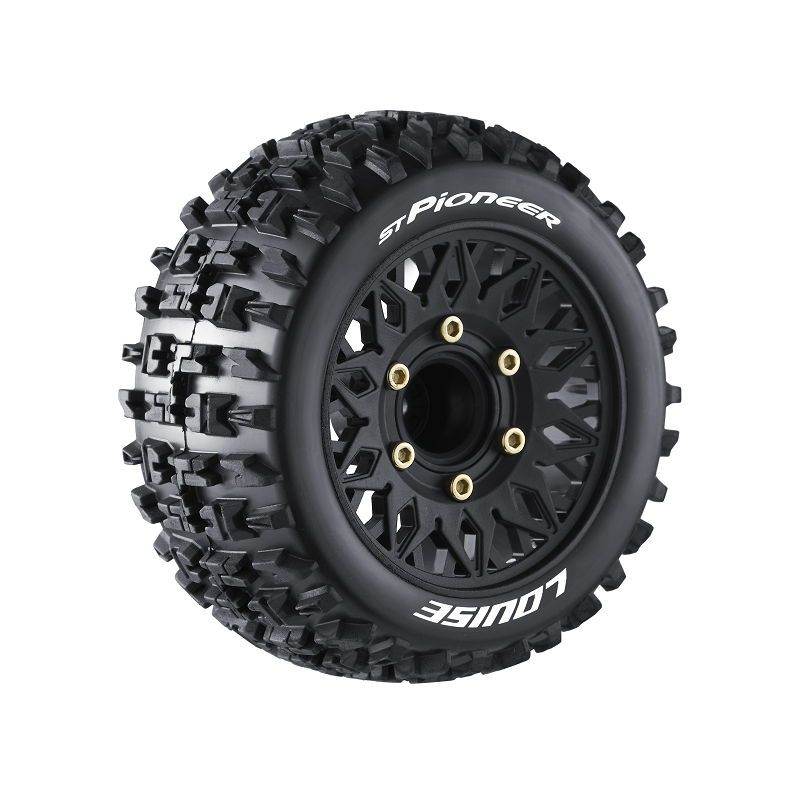Louise RC L-T3227SX ST-Pioneer Soft Tires with 0 & 1/2 Offset and 17mm Removable Hex on Black Rim for 1/10 Stadium Truck (1 Pair)