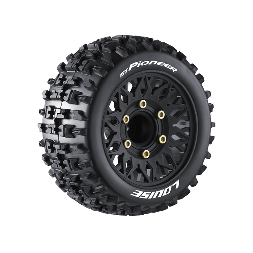 Louise RC L-T3227SX ST-Pioneer Soft Tires with 0 & 1/2 Offset and 17mm Removable Hex on Black Rim for 1/10 Stadium Truck (1 Pair)