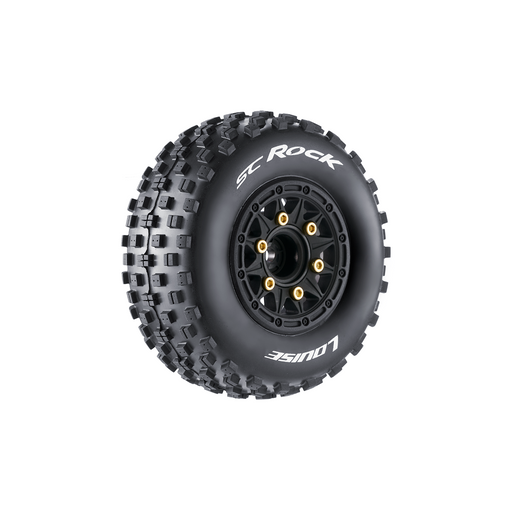 Louise RC L-T3229SB SC-Rock Soft Tires on Black Rim with Removable Hex for 1/10 Short Course (1 Pair)