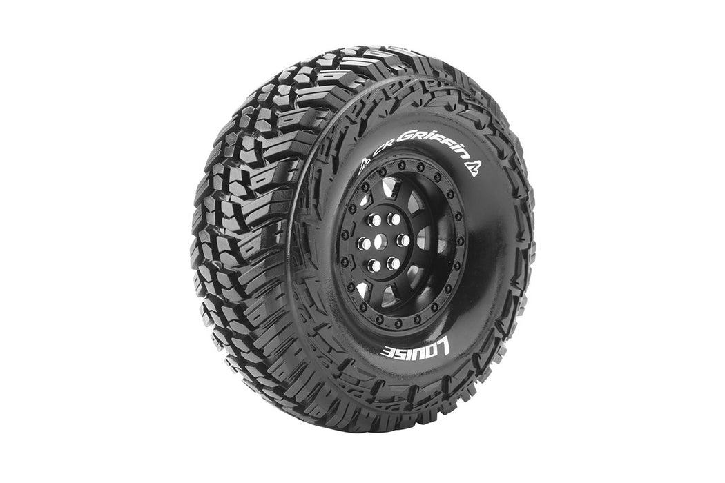 Louise RC L-T3230VB CR-Griffin Super Soft 1.9" Tire Mounted on Black Rim with 12mm Hex for 1/10 Crawlers (1 Pair)