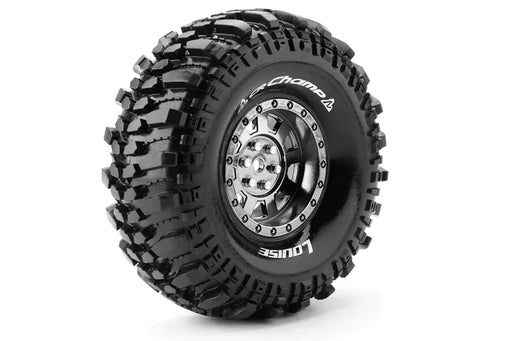 Louise RC L-T3231VBC CR-Champ Super Soft 1.9" Tire Mounted on Black Chrome Rim with 12mm Hex for 1/10 Crawlers (1 Pair)