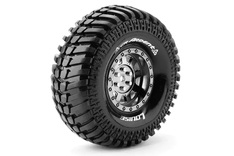 Louise RC L-T3232VBC CR-Ardent Super Soft 1.9" Tire Mounted on Black Chrome Rim with 12mm Hex for 1/10 Crawlers (1 Pair)
