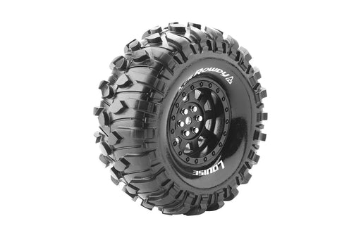 Louise RC L-T3233VB CR-Rowdy Super Soft 1.9" Tire Mounted on Black Rim with 12mm Hex for 1/10 Crawlers (1 Pair)