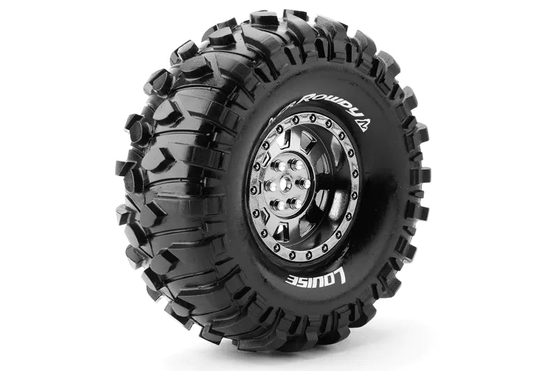 Louise RC L-T3233VBC CR-Rowdy Super Soft 1.9" Tire Mounted on Black Chrome Rim with 12mm Hex for 1/10 Crawlers (1 Pair)