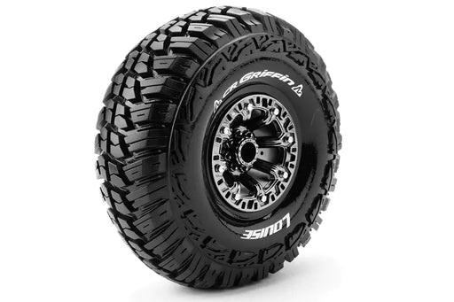 Louise RC L-T3235VBC CR-Griffin Super Soft 2.2" Tire Mounted on Black Chrome Rim with 12mm Hex for 1/10 Crawlers (1 Pair)