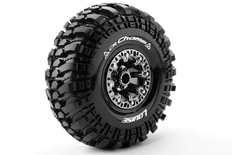 Louise RC L-T3236VBC CR-Champ Super Soft 2.2" Tire Mounted on Black Chrome Rim with 12mm Hex for 1/10 Crawlers (1 Pair)