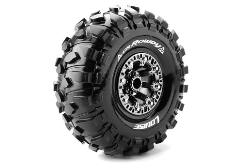 Louise RC L-T3238VBC CR-Rowdy Super Soft 2.2" Tire Mounted on Black Chrome Rim with 12mm Hex for 1/10 Crawlers (1 Pair)