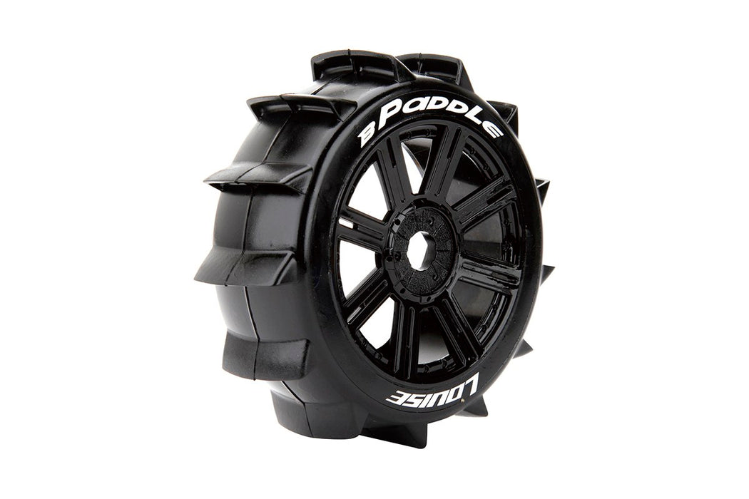 Louise RC L-T3249SB B-Paddle Soft Tires Mounted on Black Spoke Rim with 17mm Hex for 1/8 Off-Road Buggy (1 Pair)