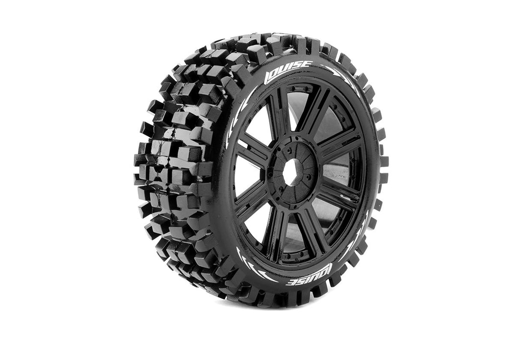 Louise RC L-T324SB B-Ulldoze Soft Tires Mounted on Black Spoke Rim with 17mm Hex for 1/8 Off-Road Buggy (1 Pair)