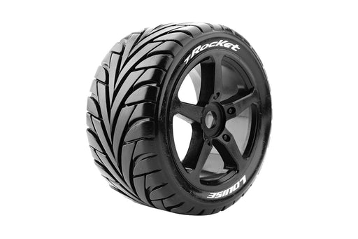 Louise RC L-T3250SB T-Rocket Tires Mounted on Black Spoke Rim with 0 Offset & 17mm for 1/8 Off-Road Truggy (1 Pair)
