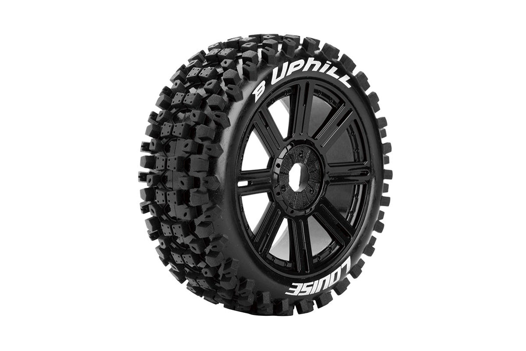 Louise RC L-T3271SB B-Uphill Soft Tires Mounted on Black Spoke Rim with 17mm Hex for 1/8 Off-Road Buggy (1 Pair)