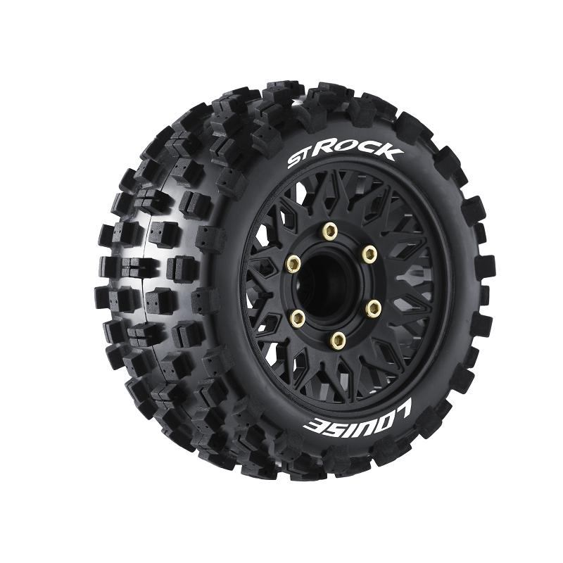 Louise RC L-T3273SX ST-Rock Soft Tires with 0 & 1/2 Offset and Removable Hex on Black Rim for 1/10 Stadium Truck (1 Pair)