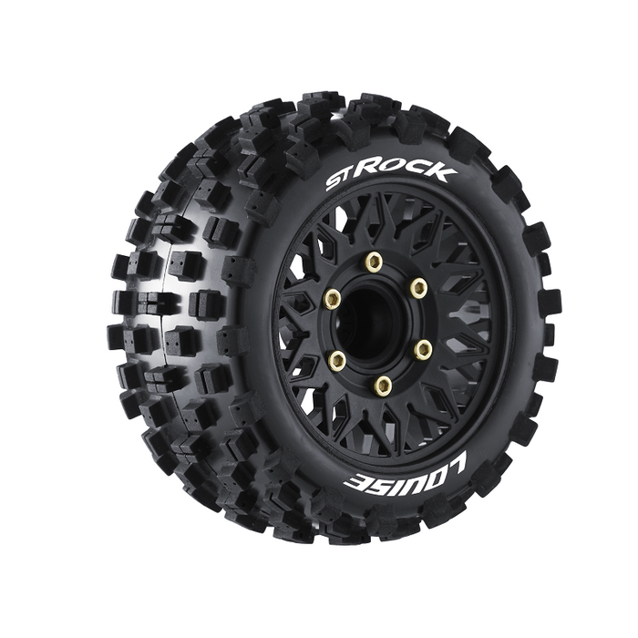 Louise RC L-T3273SX ST-Rock Soft Tires with 0 & 1/2 Offset and Removable Hex on Black Rim for 1/10 Stadium Truck (1 Pair)