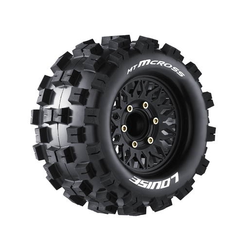 Louise RC L-T3274SX MT-Mcross Soft Tires with 0 & 1/2 Offset and Removable Hex on Black Rim for 1/10 Monster Truck (1 Pair)