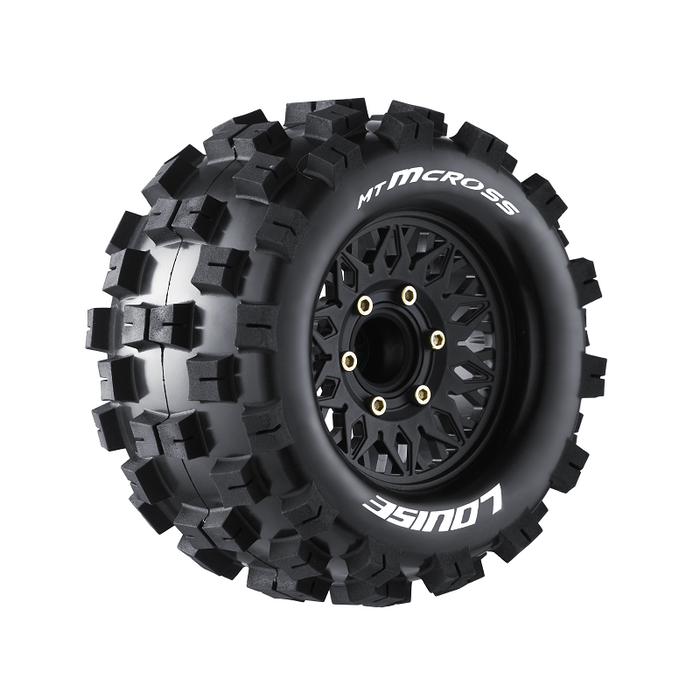 Louise RC L-T3274SX MT-Mcross Soft Tires with 0 & 1/2 Offset and Removable Hex on Black Rim for 1/10 Monster Truck (1 Pair)