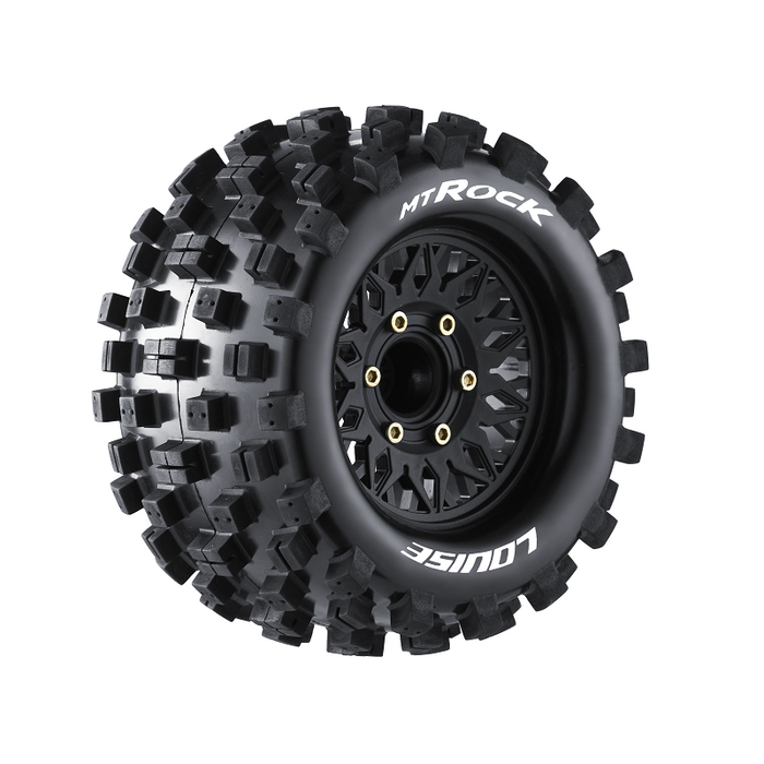 Louise RC L-T3275SX MT-Rock Soft Tires with 0 & 1/2 Offset and Removable Hex on Black Rim for 1/10 Monster Truck (1 Pair)
