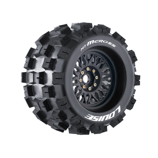 Louise RC L-T3276X MT-Mcross Sport Tires with 0 & 1/2 Offset and 17mm Removable Hex on Black Rim for 1/8 Monster Truck (1 Pair)