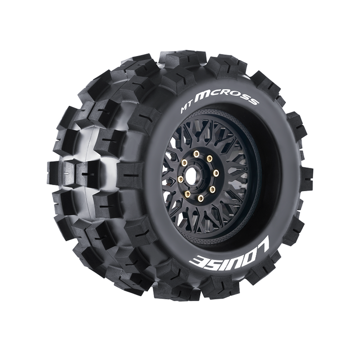 Louise RC L-T3276X MT-Mcross Sport Tires with 0 & 1/2 Offset and 17mm Removable Hex on Black Rim for 1/8 Monster Truck (1 Pair)