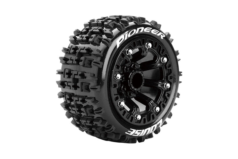 Louise RC L-T3278SB ST-Pioneer Soft 2.2" Tires Mounted on Black Rim with 12mm Hex for 1/16 Stadium Truck (1 Pair)