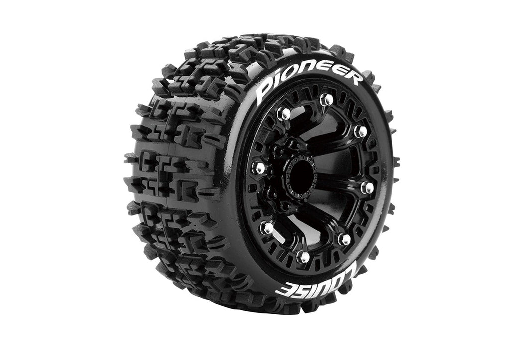 Louise RC L-T3278SB ST-Pioneer Soft 2.2" Tires Mounted on Black Rim with 12mm Hex for 1/16 Stadium Truck (1 Pair)