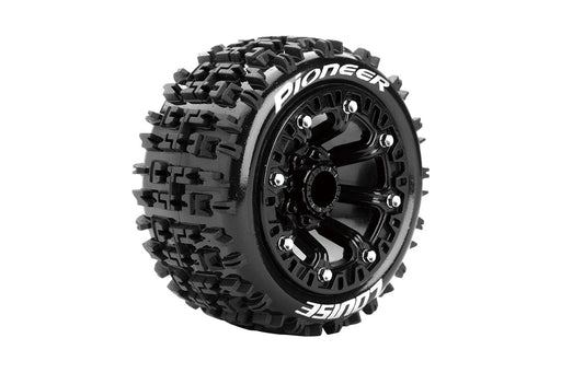 Louise RC L-T3278SB ST-Pioneer Soft 2.2" Tires Mounted on Black Rim with 12mm Hex for 1/16 Stadium Truck (1 Pair)