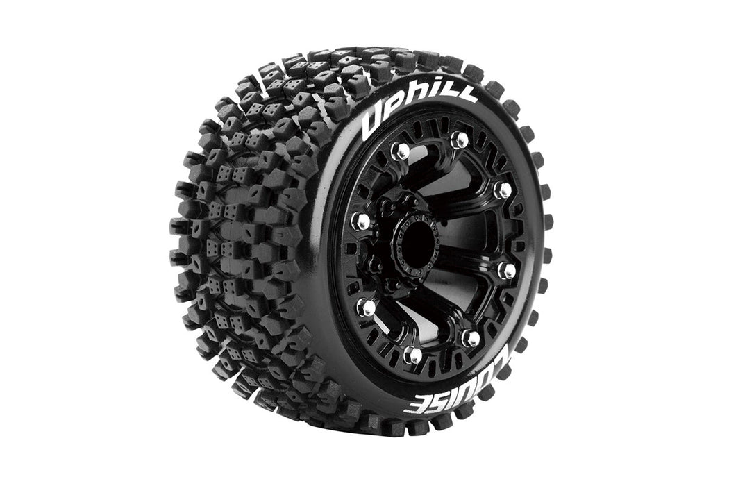 Louise RC L-T3279SB ST-Uphill Soft Tires Mounted on Black Spoke Rim with 12mm Hex for 1/16 Stadium Truck (1 Pair)