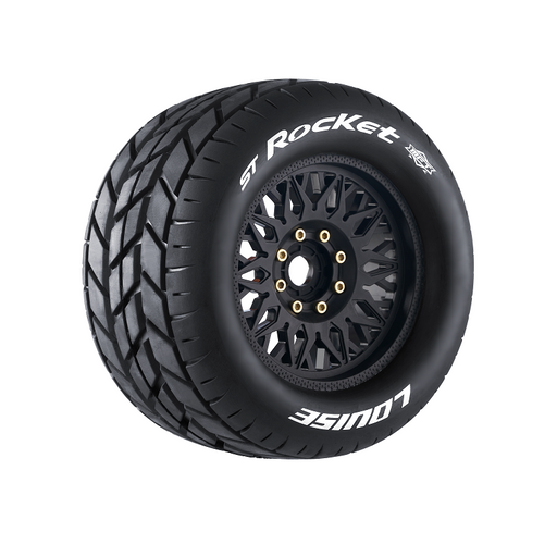 Louise RC L-T3324X MFT ST-Rocket Sport Tires with 0 & 1/2 Offset and 17mm Removable Hex on Black Rim for 1/8 Stadium Truck (1 Pair)