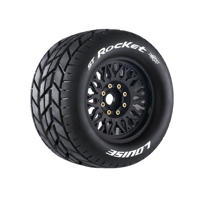 Louise RC L-T3324X MFT ST-Rocket Sport Tires with 0 & 1/2 Offset and 17mm Removable Hex on Black Rim for 1/8 Stadium Truck (1 Pair)