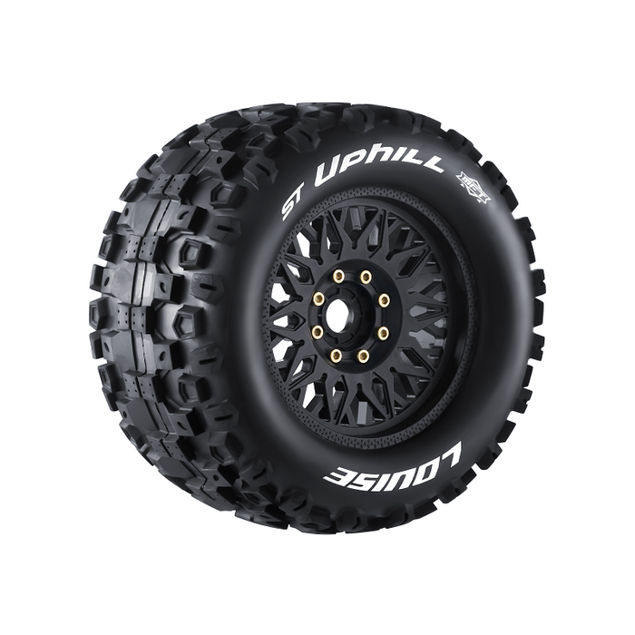 Louise RC L-T3326X MFT ST-Uphill Sport Tires with 0 & 1/2 Offset and 17mm Removable Hex on Black Rim for 1/8 Stadium Truck (1 Pair)