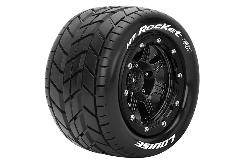 Louise RC L-T3328SB MFT MT-Rocket Soft Tires Mounted on Black Rim with 1/2 Offset and 17mm Hex for 1/10 Monster Truck (1 Pair)