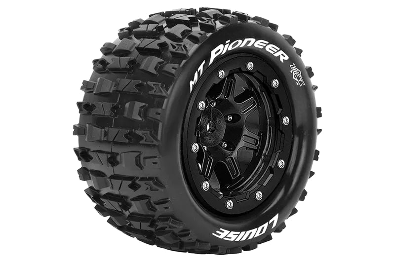 Louise RC L-T3329SB MFT MT-Pioneer Soft Tires Mounted on Black Rim with 1/2 Offset and 17mm Hex for 1/10 Monster Truck (1 Pair)