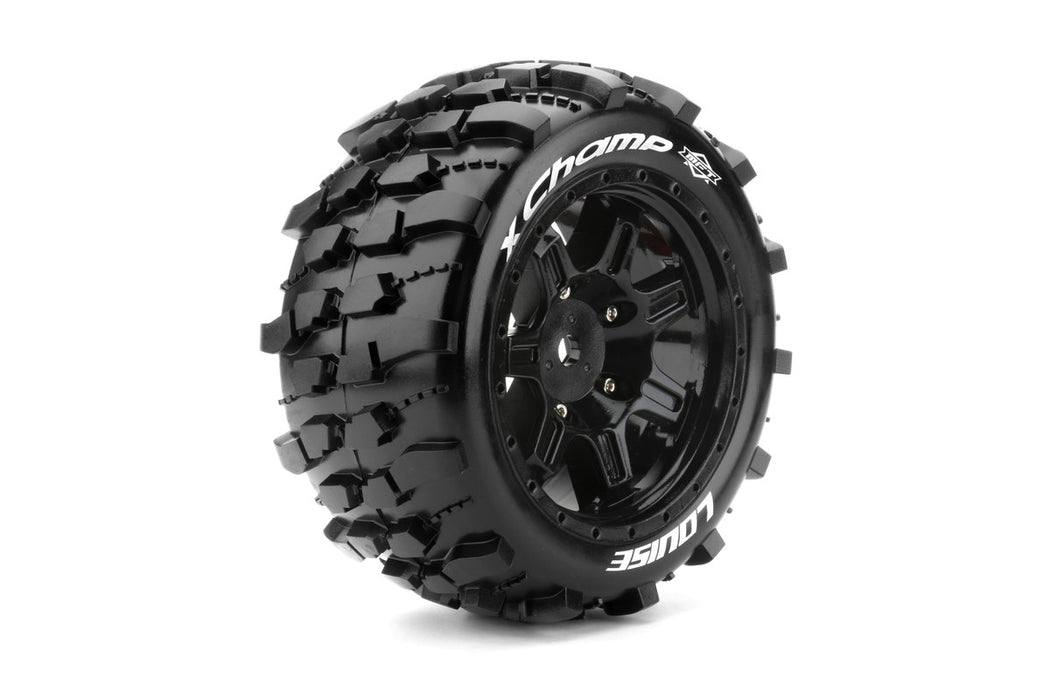 Louise RC L-T3349B MFT X-Champ Sport Monster Truck Tires Mounted on Black Rim with 24mm Hex fits TRAXXAS X-MAXX (1 Pair)